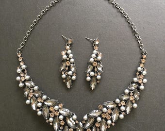 Black necklace wedding, black jewellery set, Jewelry for Black Dress, statement necklace, crystal jewelry, birthstone necklace set