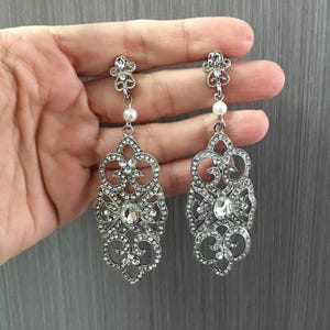 SALE - Victorian earrings, dangle earrings, cubic zirconia earrings, dainty earrings, dangle earrings, bridal earrings, long drop earrings