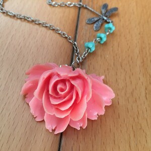SALE - Pink necklace, rose necklace, antiqued necklace, romantic necklace, flower necklace, garden nature, beaded necklace, birthday gift