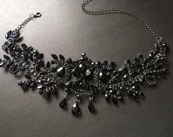 Gothic black jewelry, black wedding, black wedding necklace, black bridal necklace, black jewelry, formal evening cocktail party choker