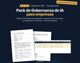 Pack Gobernanza IA para Empresas: Política, Registro de Riesgos, Evaluación de Proveedores, Reglamento IA y RGPD