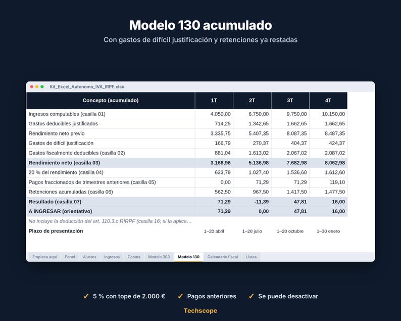 Plantilla Excel Autónomos España 2026: Libro de Ingresos y Gastos, Modelo 303 IVA y Modelo 130 IRPF image 5