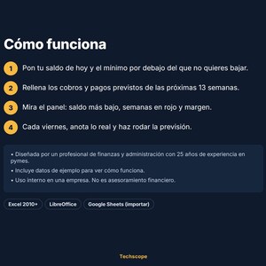 Plantilla Excel Previsión de Tesorería 13 Semanas para Pymes y Autónomos, Flujo de Caja con Panel y Avisos image 6
