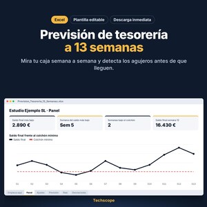 Plantilla Excel Previsión de Tesorería 13 Semanas para Pymes y Autónomos, Flujo de Caja con Panel y Avisos image 1
