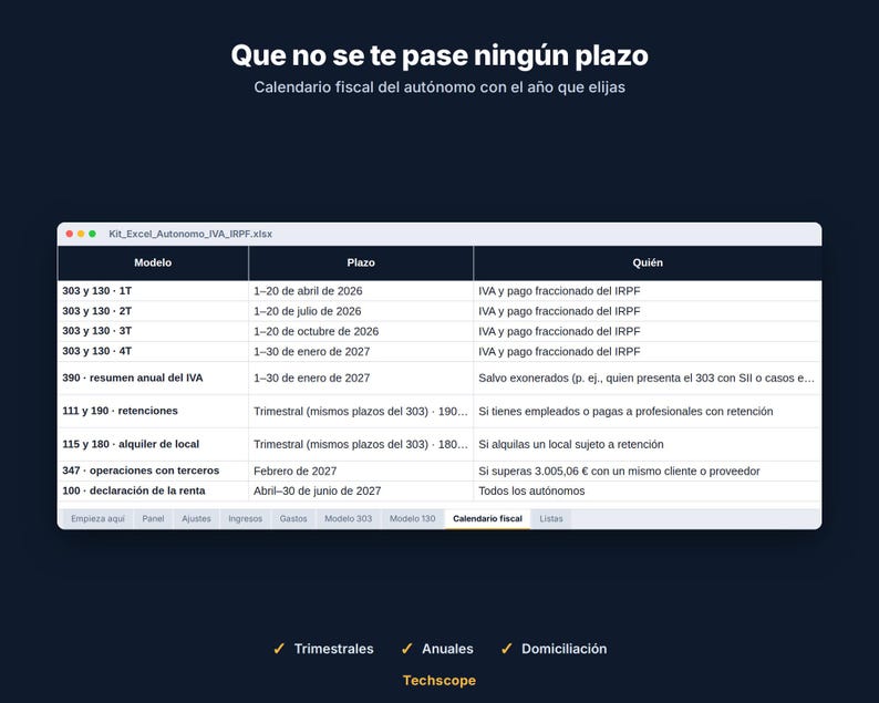 Plantilla Excel Autónomos España 2026: Libro de Ingresos y Gastos, Modelo 303 IVA y Modelo 130 IRPF image 6
