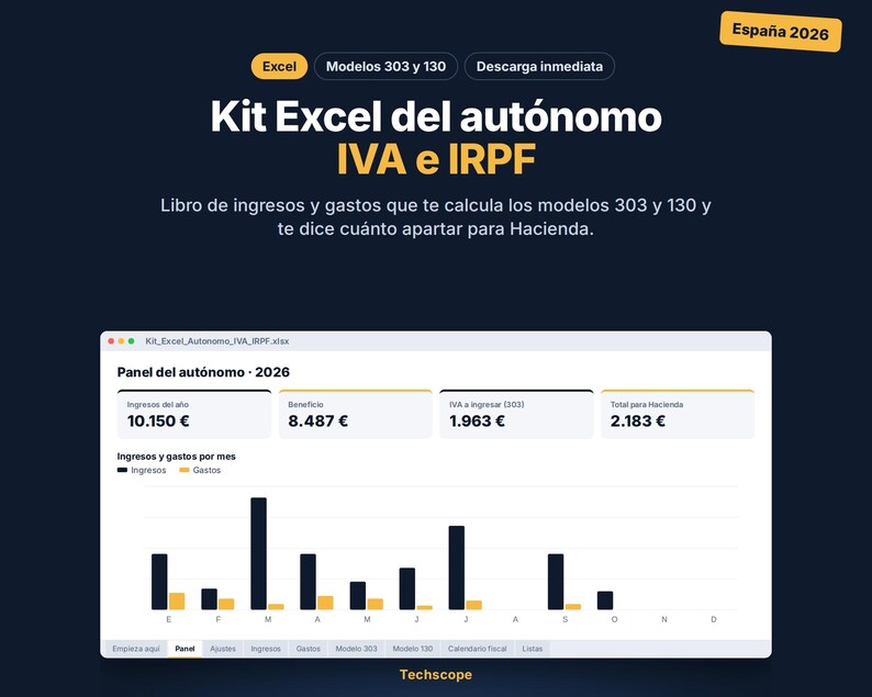 Plantilla Excel Autónomos España 2026: Libro de Ingresos y Gastos, Modelo 303 IVA y Modelo 130 IRPF image 1