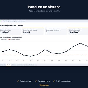 Plantilla Excel Previsión de Tesorería 13 Semanas para Pymes y Autónomos, Flujo de Caja con Panel y Avisos image 4