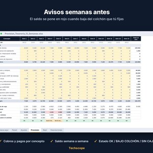 Plantilla Excel Previsión de Tesorería 13 Semanas para Pymes y Autónomos, Flujo de Caja con Panel y Avisos image 3