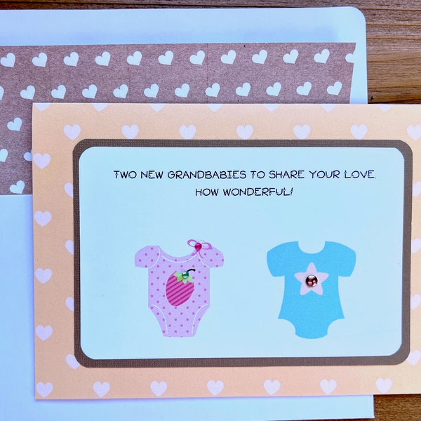 Twin Babies-Boy And Girl Card-Congratulations Card For Grandarents-Great Grandparents-Personalized