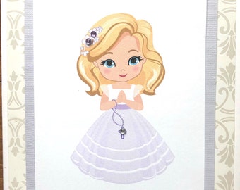 First Communion Card-2 Hair Color Choices-Daughter-Granddaughter-Goddaughter-Niece-Any Girl-Personalized With Name and Date