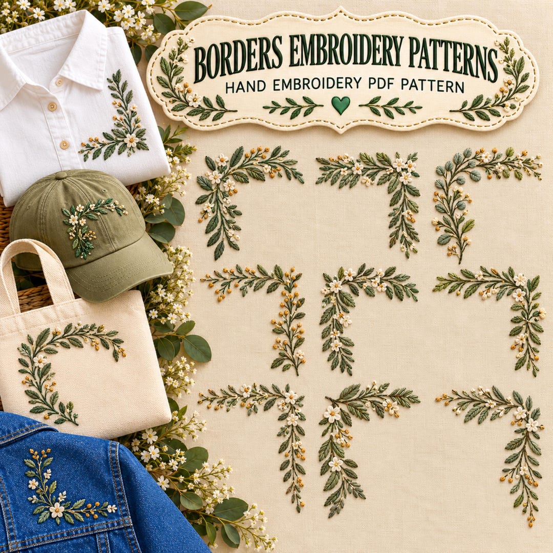 Border Hand Embroidery Pattern, Decorative Embroidery Borders, Floral ...