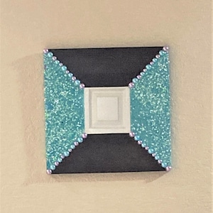 Disco glitter hanging mirror, Beaded frame mirror, Hand painted beach themed wall decor, Small decorative mirror, Spring home decor