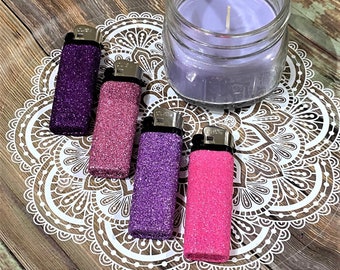 Bestselling pink and purple glitter lighters, Colorful glam lighter set, Fun decorated burners, Fancy candle accessory, Unique party favor