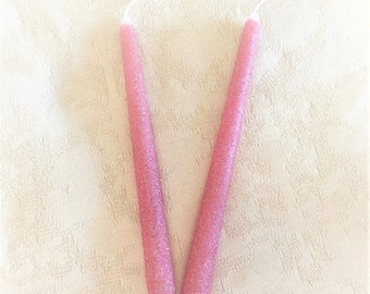 Light pink glitter taper candles, Glam party candle lighting ceremony, Custom unscented candles, Romantic lighting, Pastel shelf decor