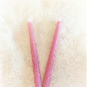 Custom pink glitter taper candles, Candle lighting ceremony, Fancy room accent, Romantic lighting, Elegant wedding decor, Unique party favor