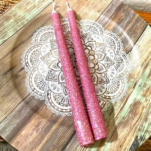 Rose Gold Glitter Taper Candle Set, Romantic Dining Anniversary Gifting