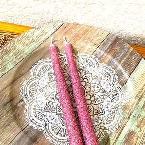 Rose gold glitter taper candles, Sweet 16 candle lighting ceremony, Candle party decor, Glam candle accent, Romantic Spring wedding favor