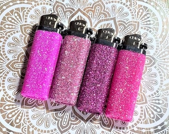 Bestselling pink glitter decorated disposable lighters, Novelty candle lighting accessory, Pretty incense burner, Personalized lighting gift