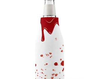 Blood Spatter Zip-Up Bottle Cooler Sleeve, Halloween Horror Can Cooler