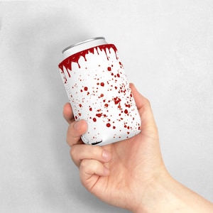 Bloody Mary blikjeskoelerhoes, horror-thema feestartikel, bloederige drankhouder afbeelding 1