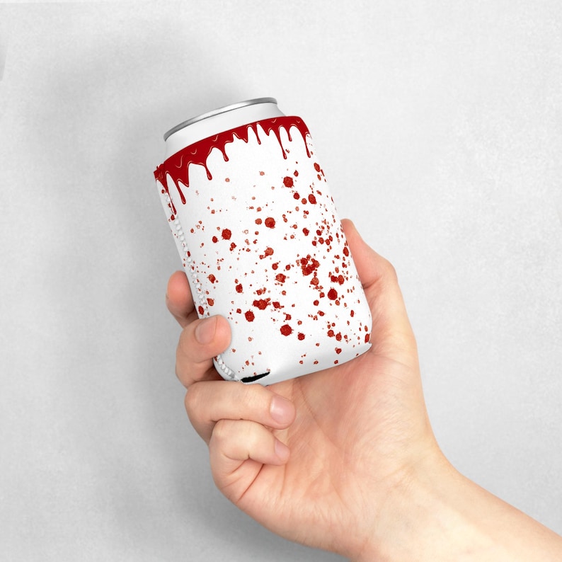Bloody Mary blikjeskoelerhoes, horror-thema feestartikel, bloederige drankhouder afbeelding 1