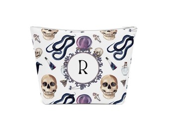 Personalized Apothecary Cosmetic Case, Gothic Skull Makeup Bag
