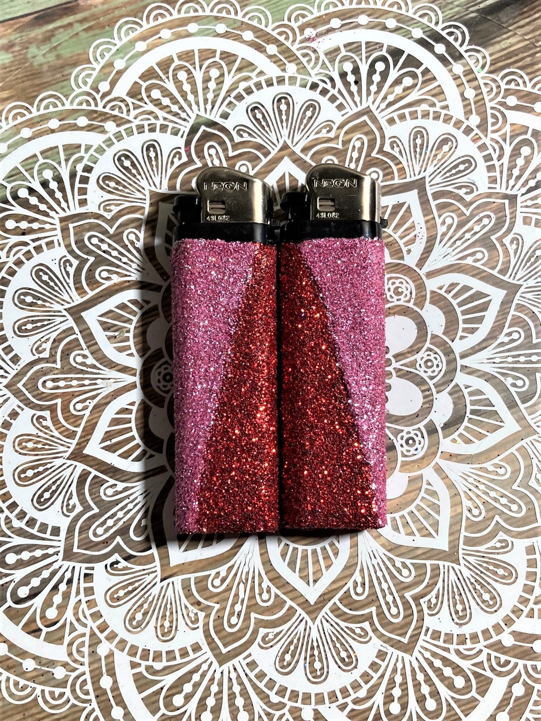 Twotone Red and Pink Glitter Lighters, Custom Decorated Disposable Lighters, Birthday Party