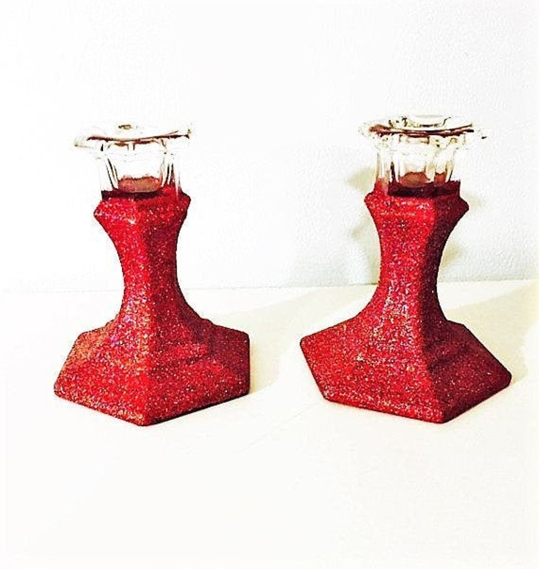 Valentine Glitter Candle Holders, Red Candlestick Holders, Glam Wedding