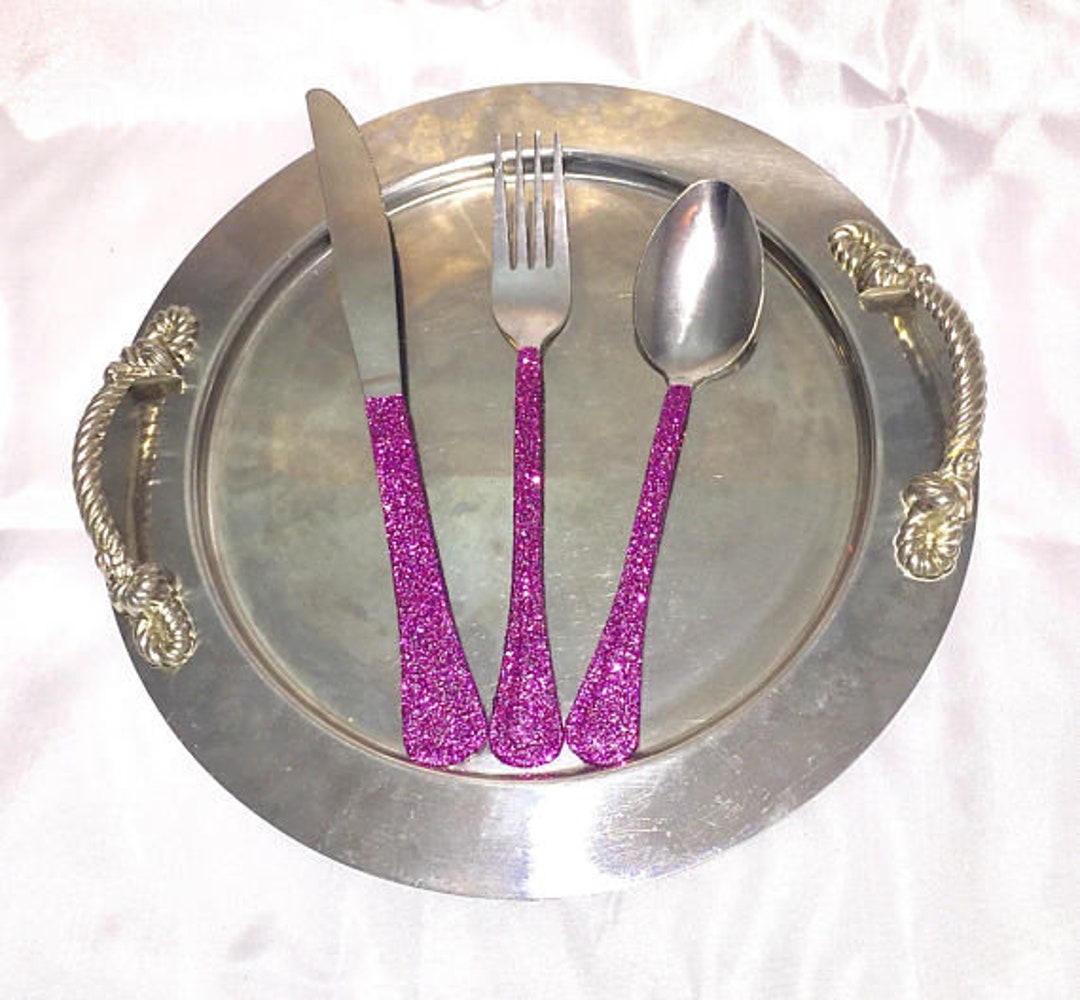Pink Glitter Silverware, Glitter Dining Table, Custom Place Setting