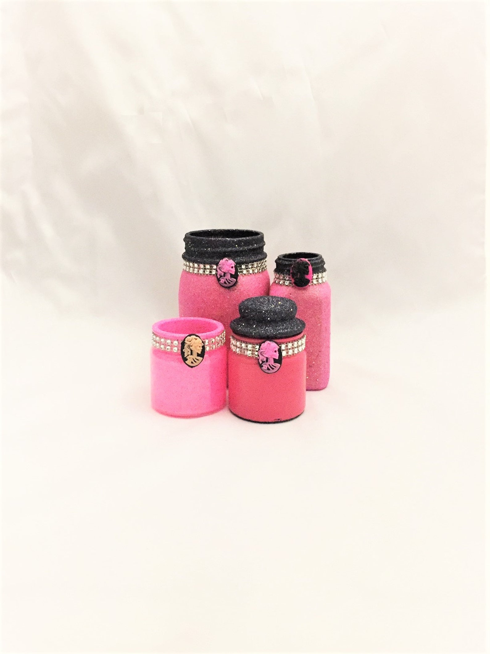 Skull Makeup Brush Holders Gothic Glam Glass Jars Pink and Etsy