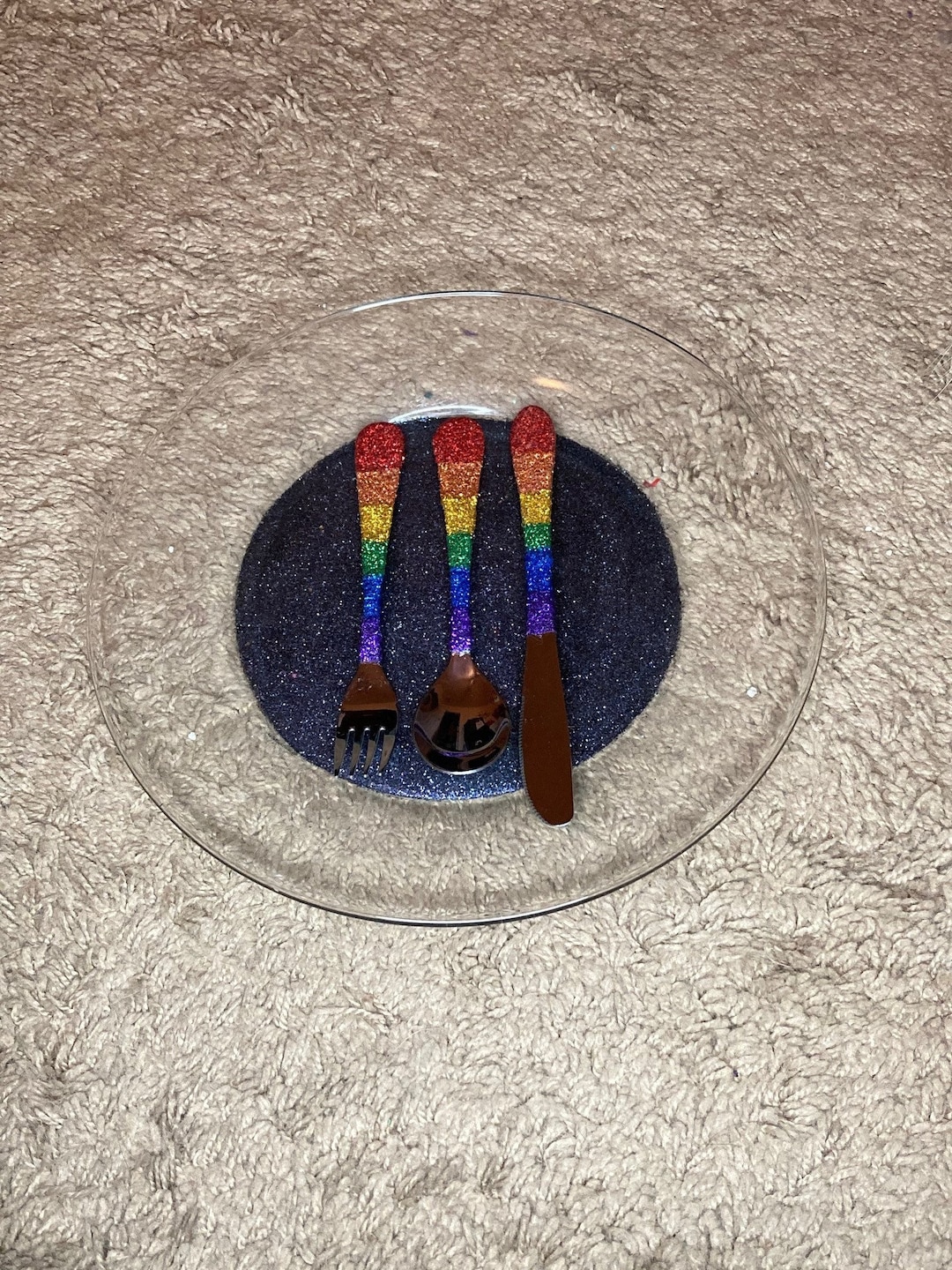 Rainbow Glitter Silverware, Custom Spoon Fork and Knife, Party Table