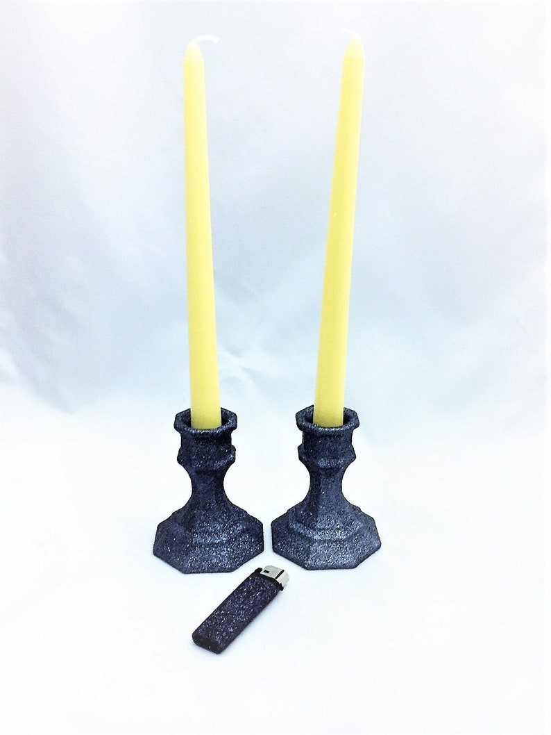 Black glitter taper candle holders Candle stick holder and Etsy