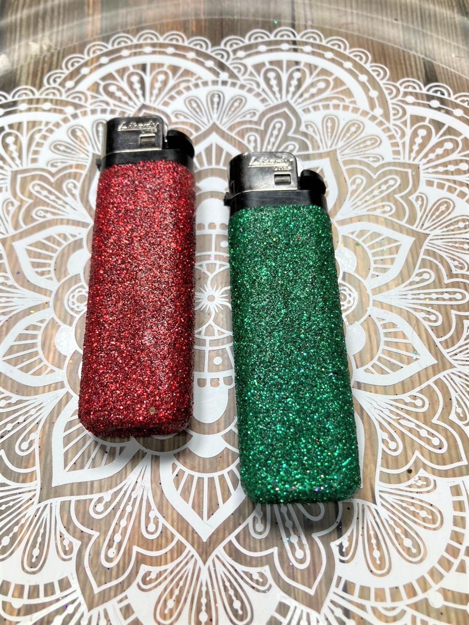 Red and Green Glitter Lighters Glam Lighter Set Fun Etsy
