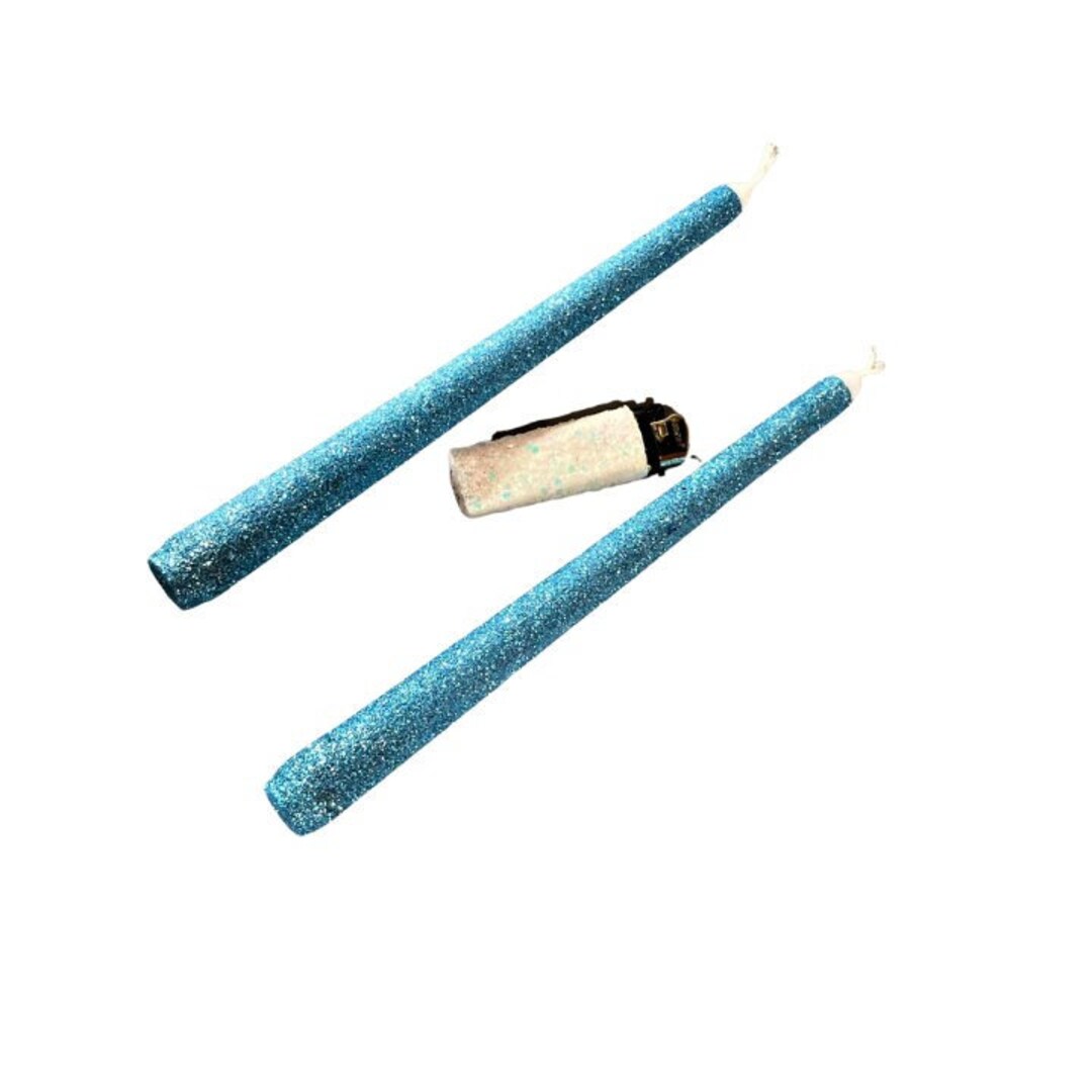 Light Blue Glitter Taper Candles Sweet 16 Candle Lighting Etsy