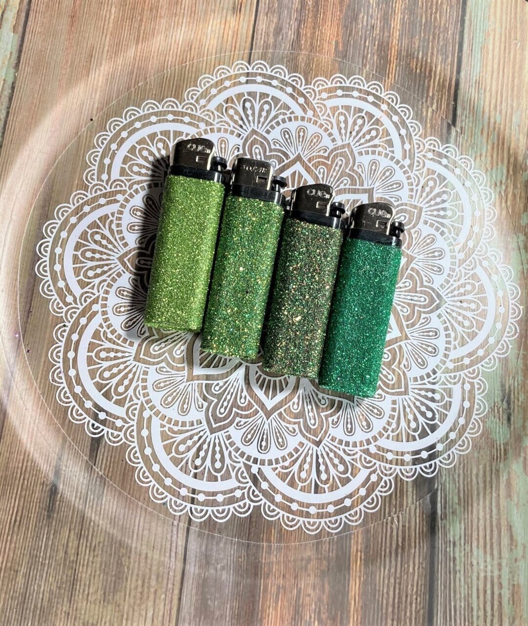Green Glitter Lighters, Cute Holiday Lighter Set, Decorated Disposable Lighters, Bulk Custom