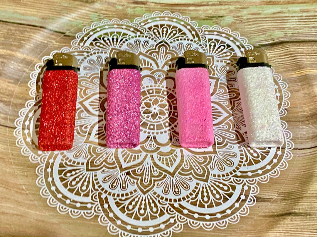 Pink Glitter Lighter Set, Custom Lighter Set, Bulk Disposable Lighters
