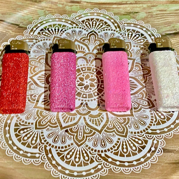 Pink glitter lighter set, Custom lighter set, Bulk disposable lighters, Bling candle accessory, Unique incense burner, Girly meditation gift