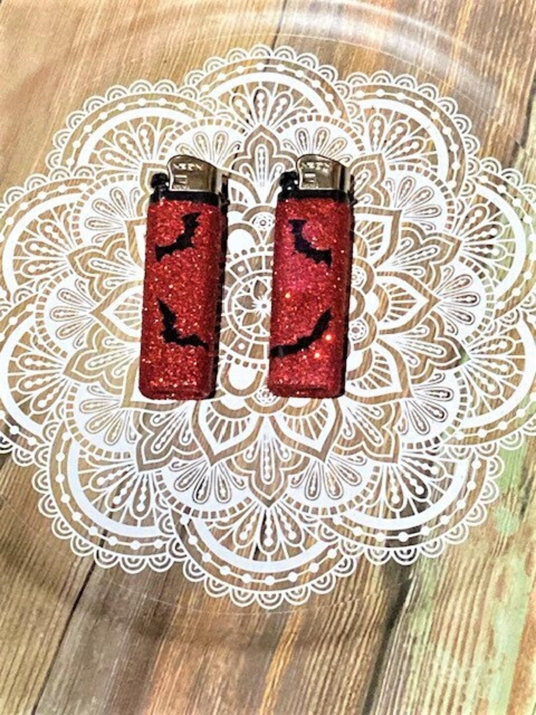 Black Bat Red Glitter Lighters, Custom Decorated Disposable Lighters, Birthday Party Favor