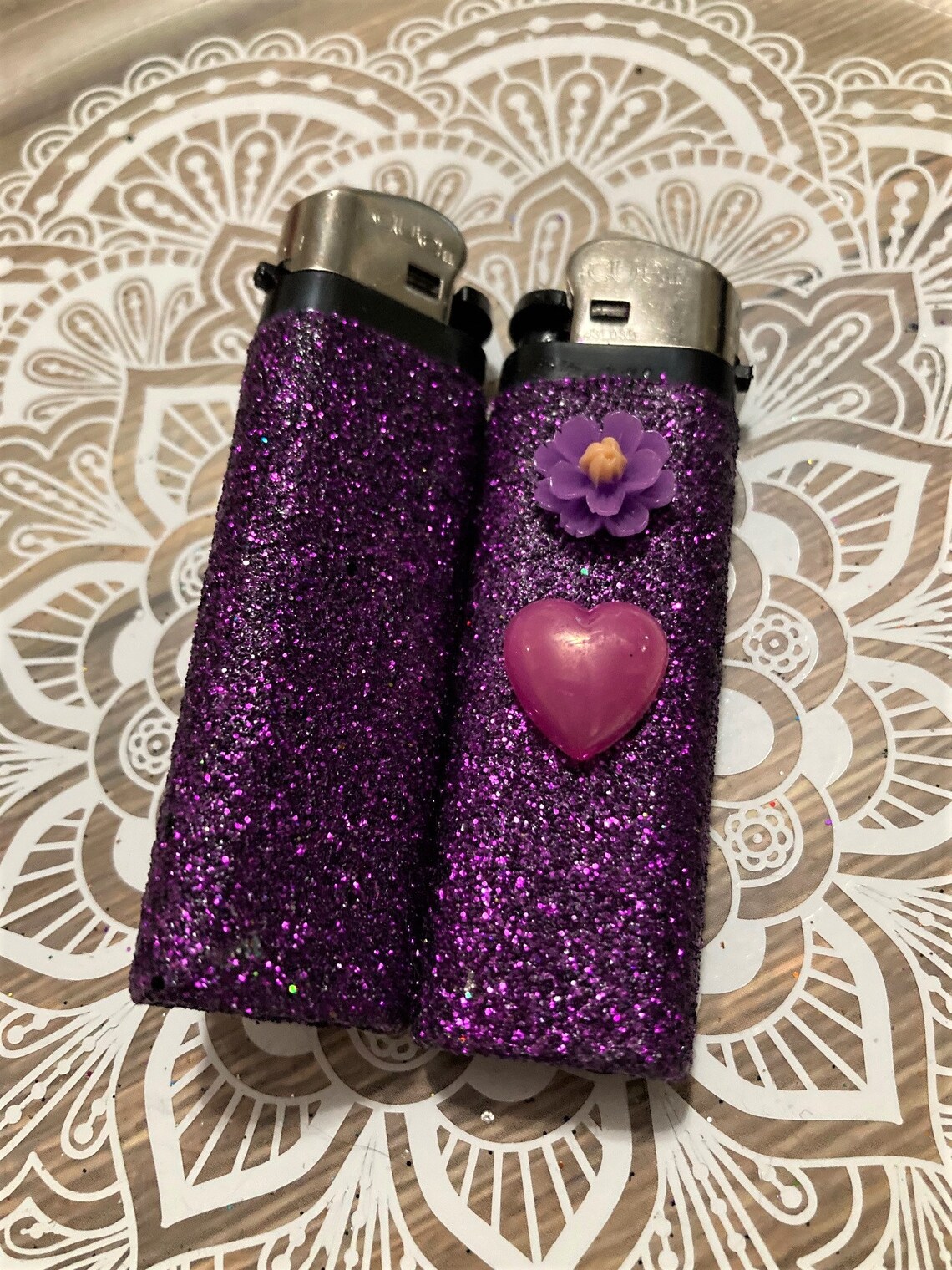 Purple Glitter Lighters With Flowers Decorated Disposable Etsy