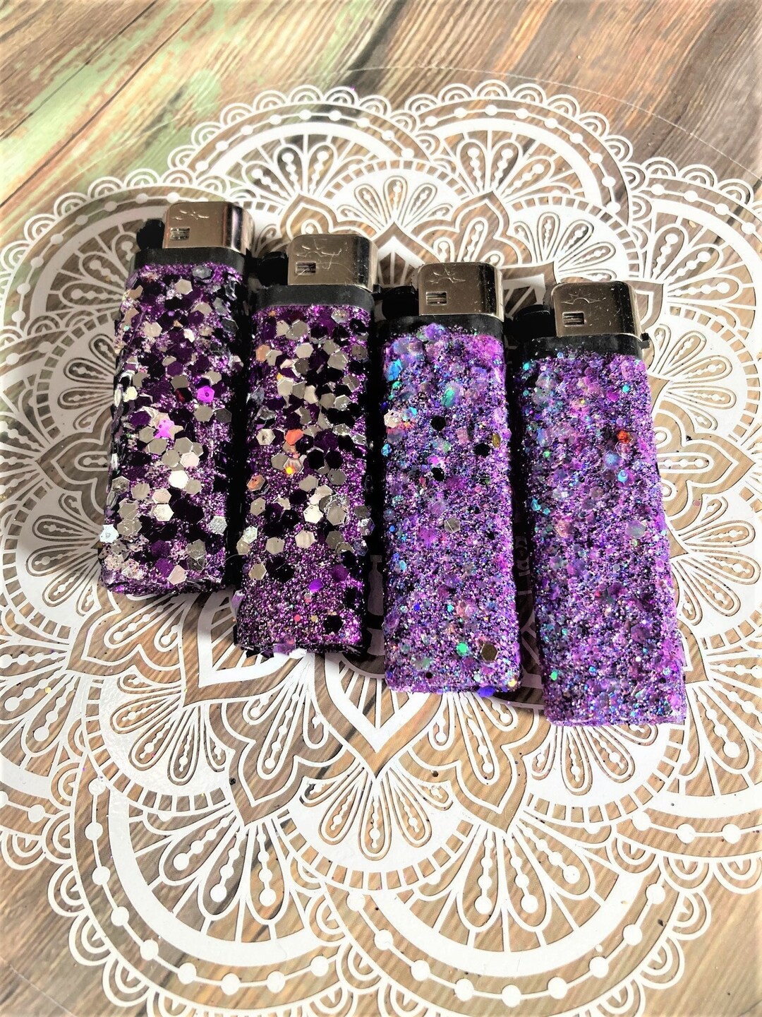 Purple Disco Glitter Lighters, Glam Lighter Set, Fun Disposable