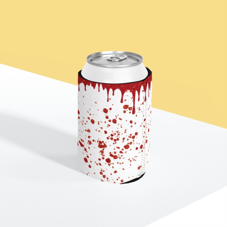 Bloody Mary blikjeskoelerhoes, horror-thema feestartikel, bloederige drankhouder afbeelding 4