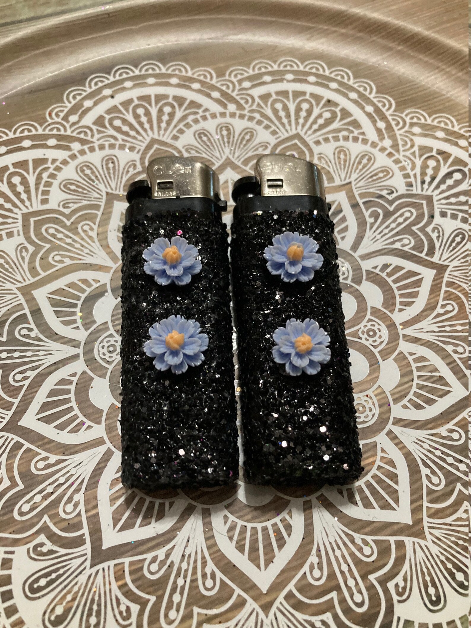 Black Glitter Lighters Set of 2 Decorated Disposable Etsy