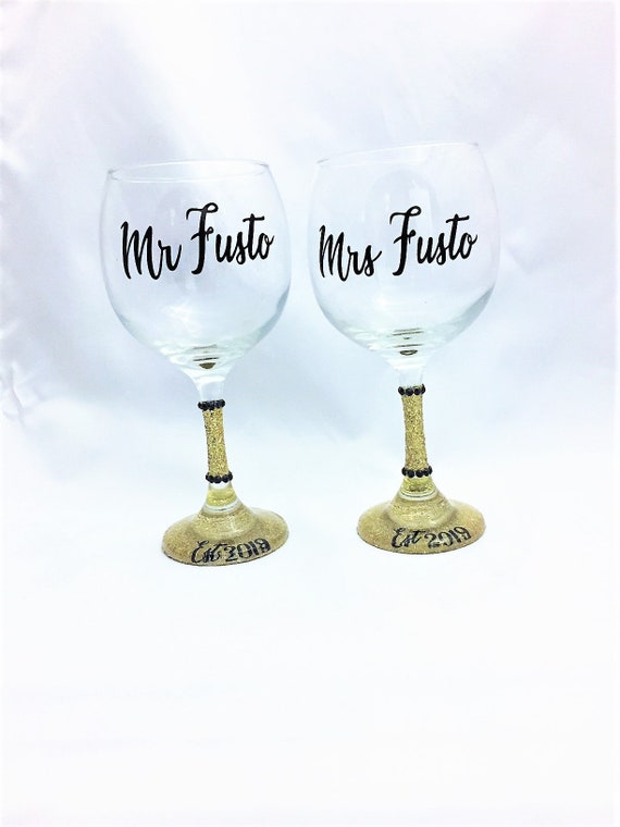 decorated bridesmaid wine glasses