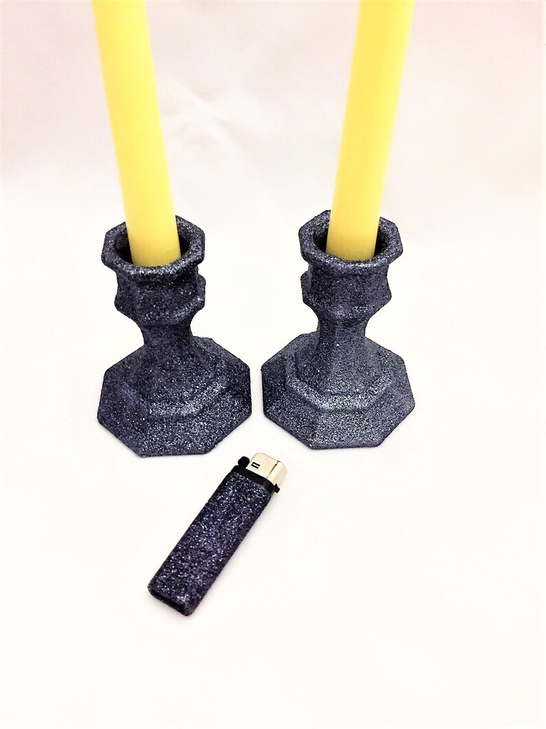 Black glitter taper candle holders Candle stick holder and Etsy
