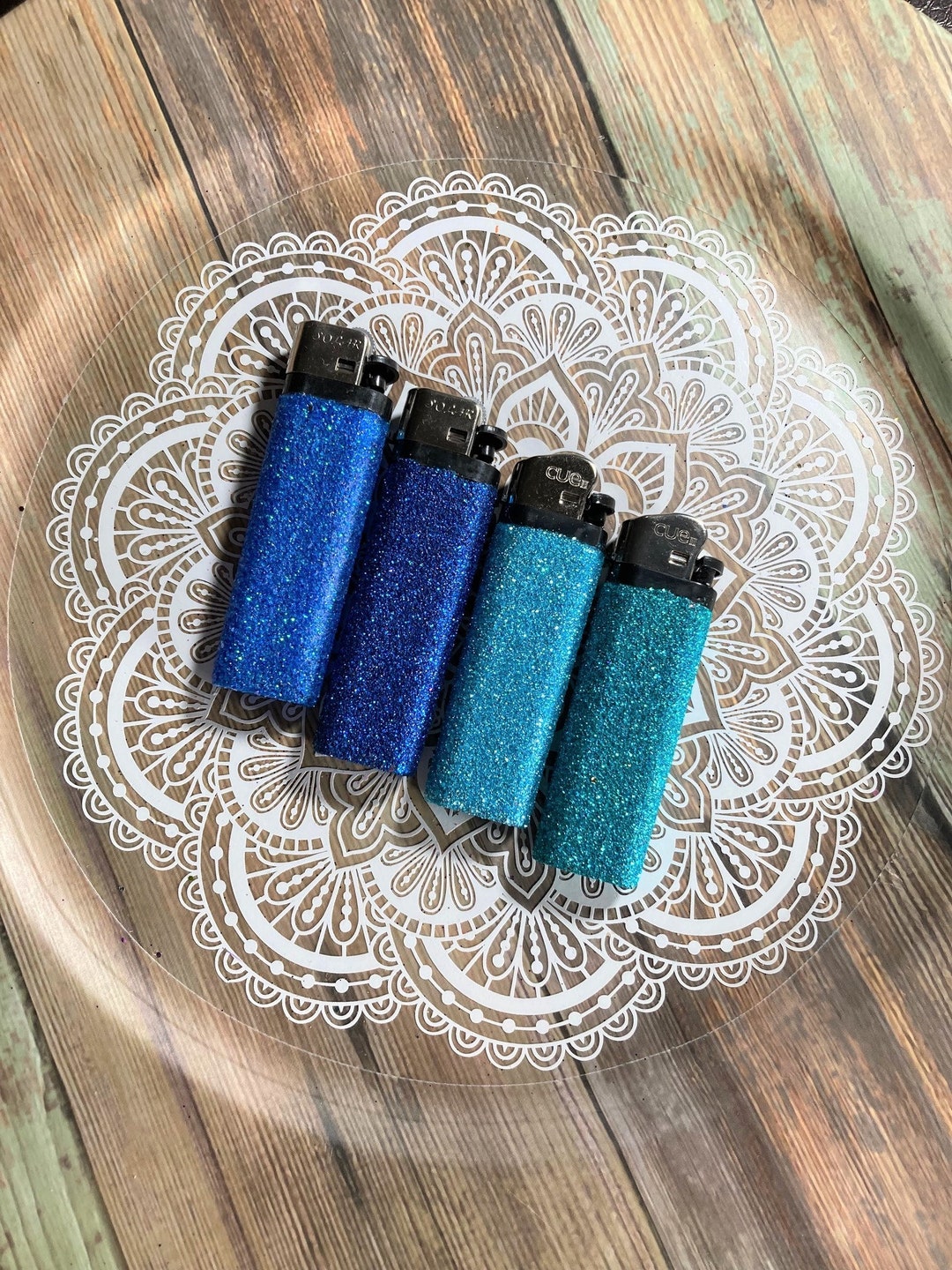 Blue Glitter Lighters, Glam Lighter Set, Fun Disposable Lighters, Gift