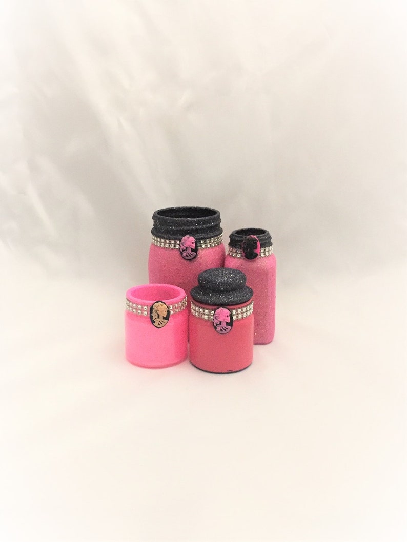 Skull Makeup Brush Holders Gothic Glam Glass Jars Pink and Etsy