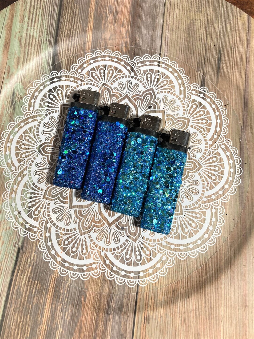 Blue Ocean Disco Glitter Lighters, Glam Lighter Set, Fun Disposable