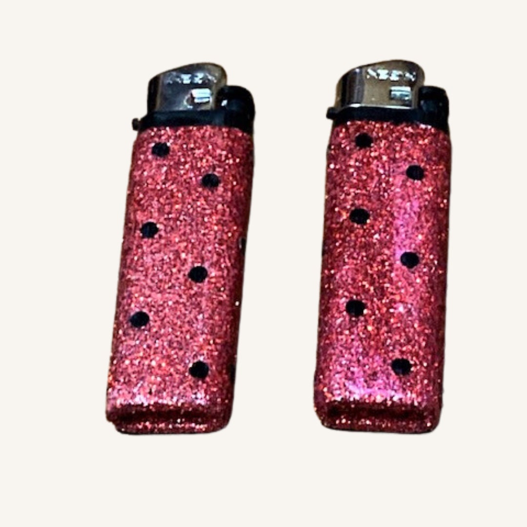 Polka Dot Red Glitter Lighters, Custom Decorated Disposable Lighters
