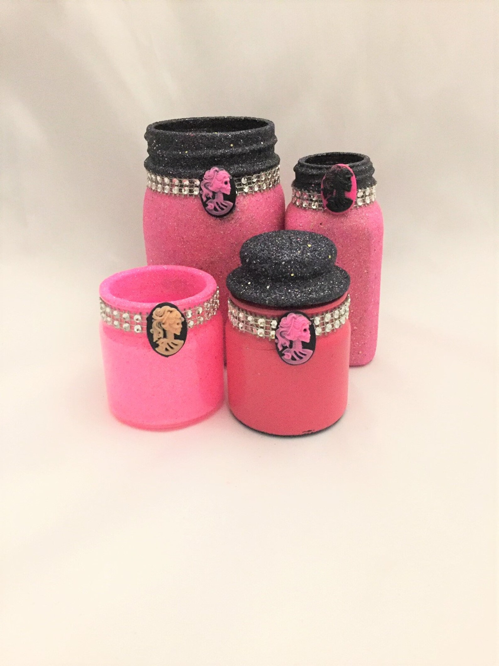 Skull Makeup Brush Holders Gothic Glam Glass Jars Pink and Etsy
