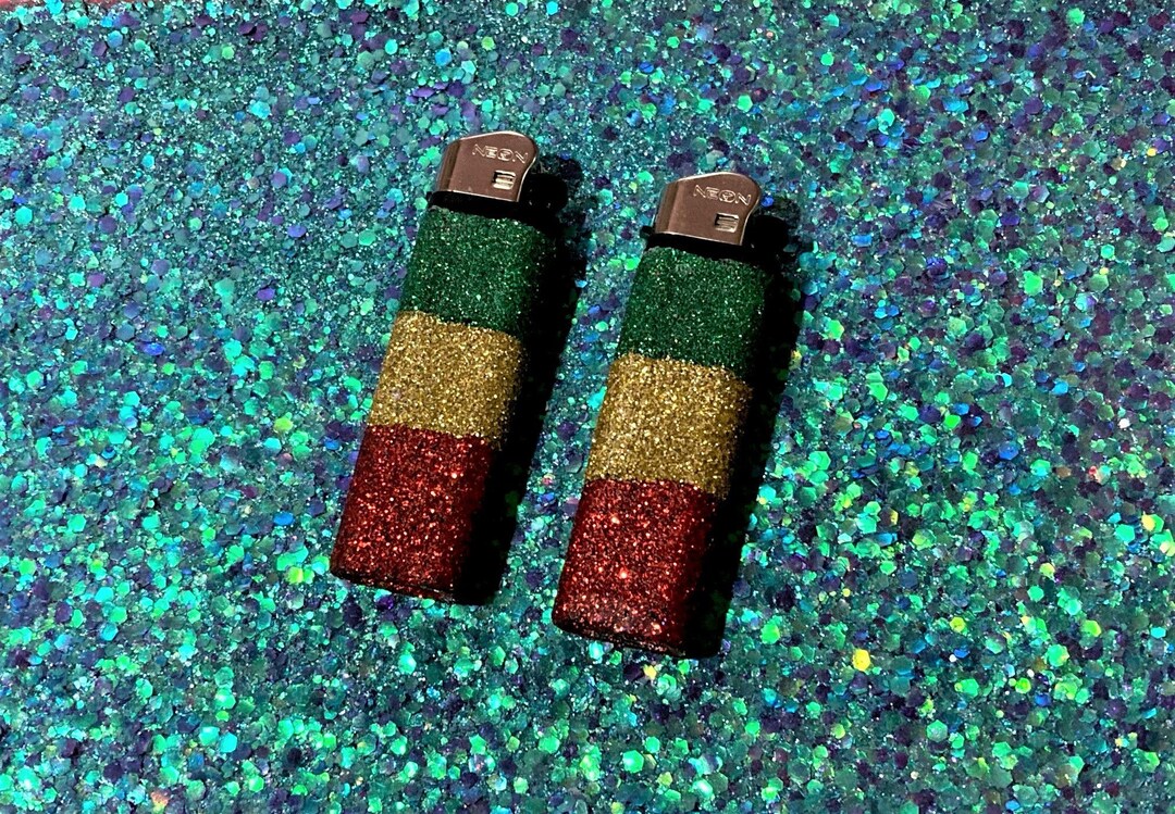Rasta Color Glitter Lighters, Custom Decorated Disposable Lighters, Birthday Party Favor